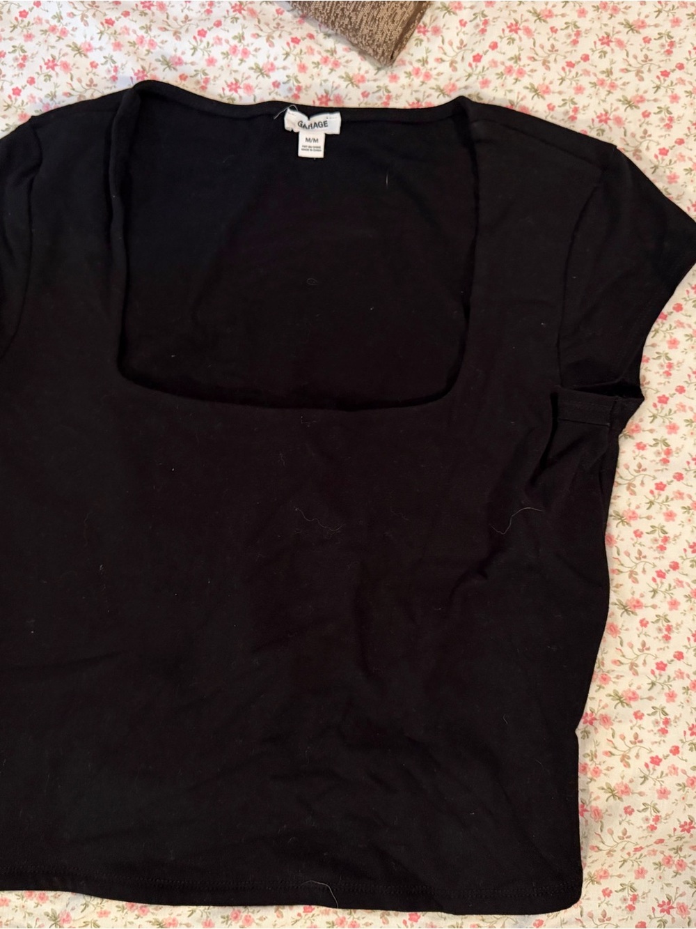 Garage Black Square Neck Short Sleeve Top
